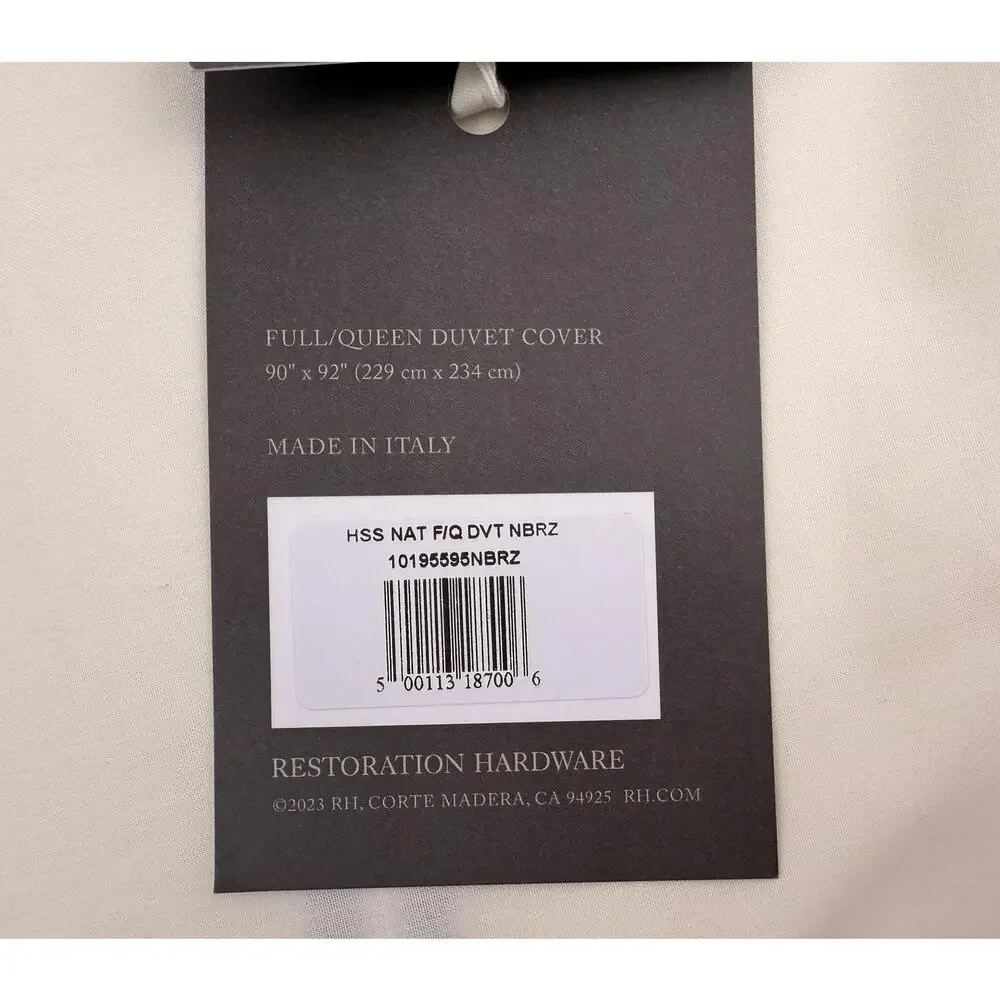 Restoration Hardware Italian Hotel Satin Stitch CREAM Brown Queen DUVET Cover